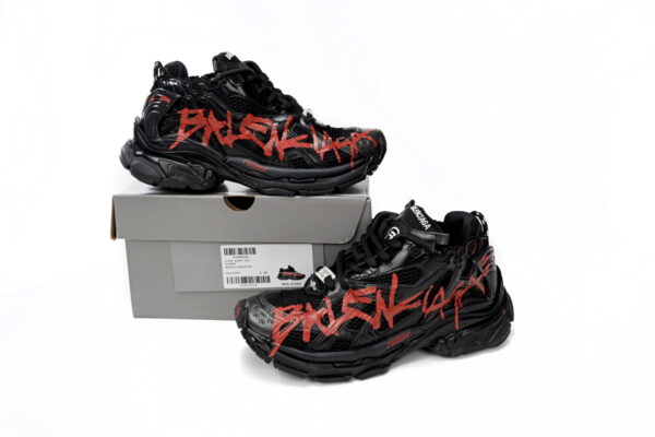 Balenciaga MEN'S RUNNER GRAFFITI SNEAKER IN BLACK - Image 2